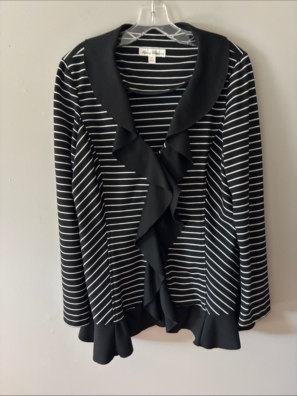 Black & White Striped Ruffle Cardigan